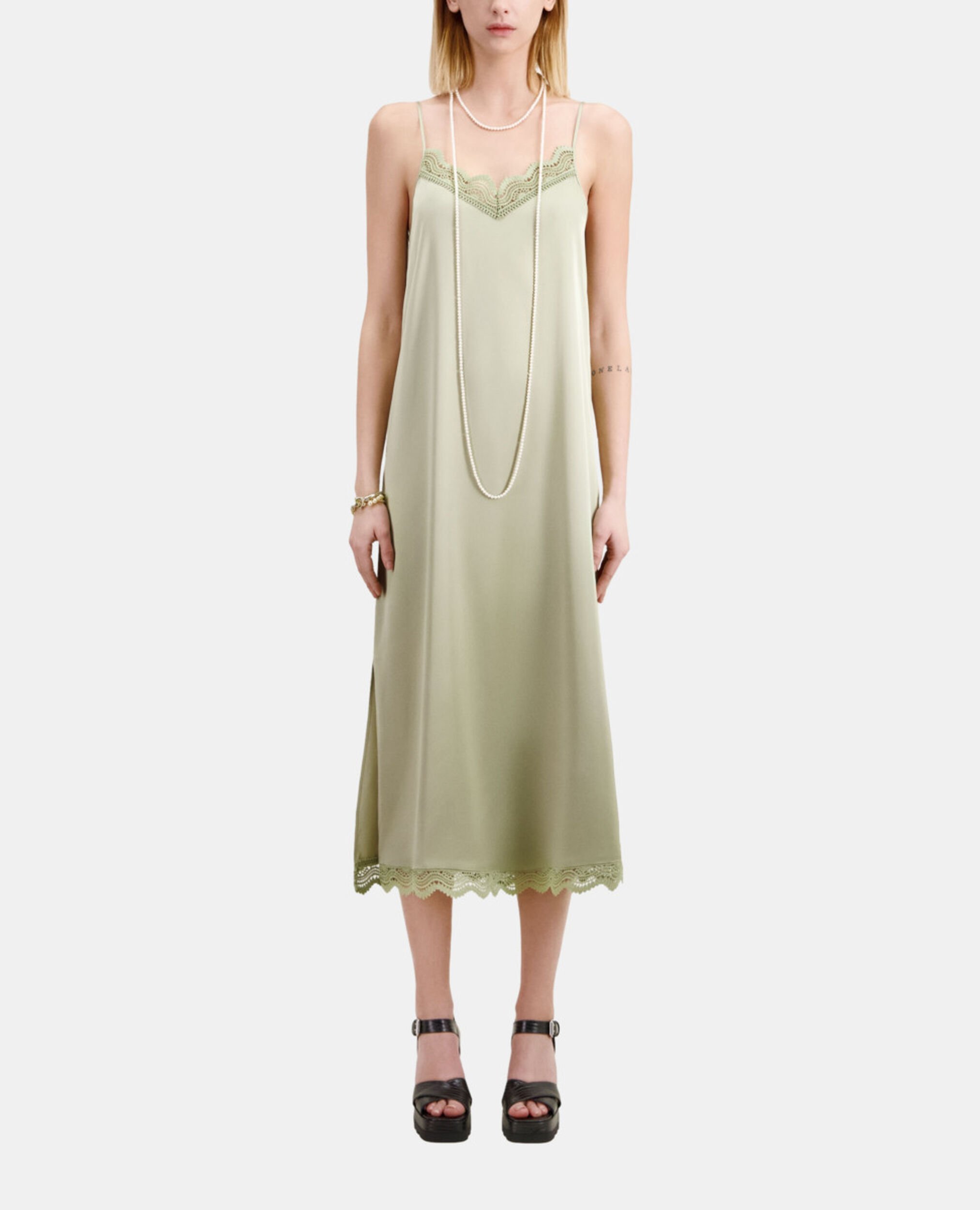 Vestido lencero largo verde claro, KAKI GREY, hi-res image number null