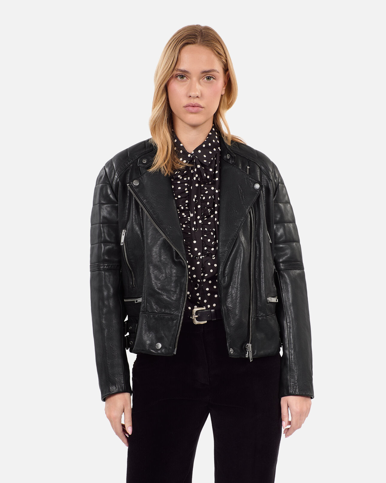 The Kooples WOMEN BLACK black leather biker jacket