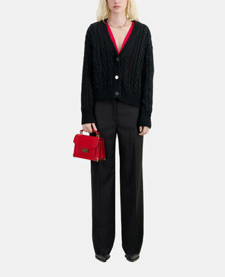 The Kooples F BLACK black cable-knit wool-blend cardigan