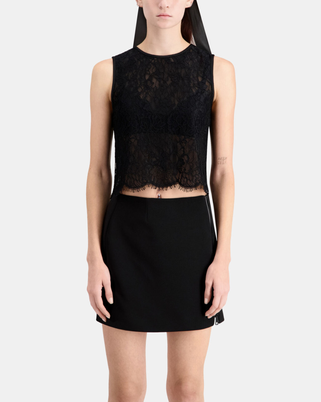 The Kooples MUJER BLACK top corto negro encaje