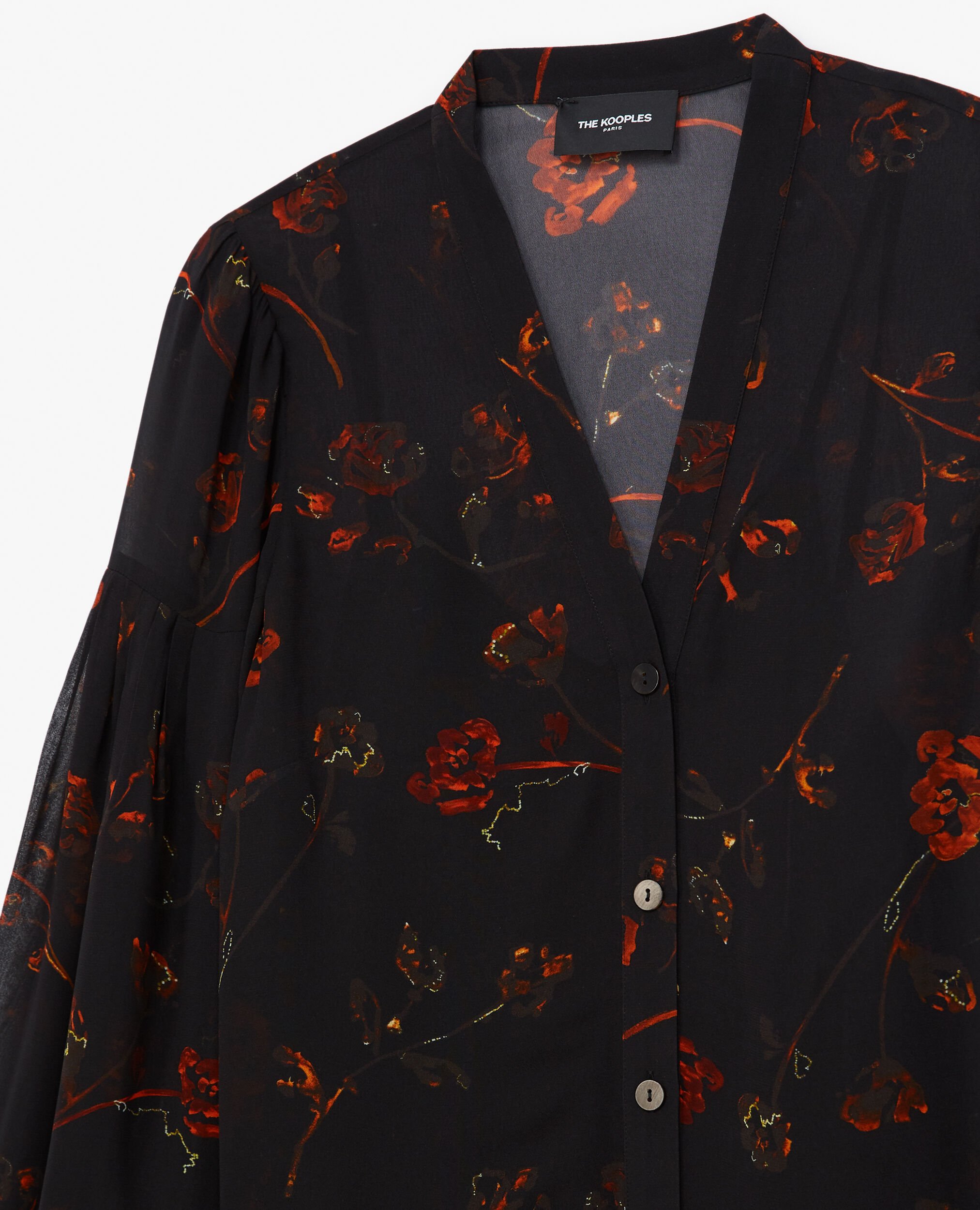 Chemise noire classique col V imprimée, BLACK, hi-res image number null