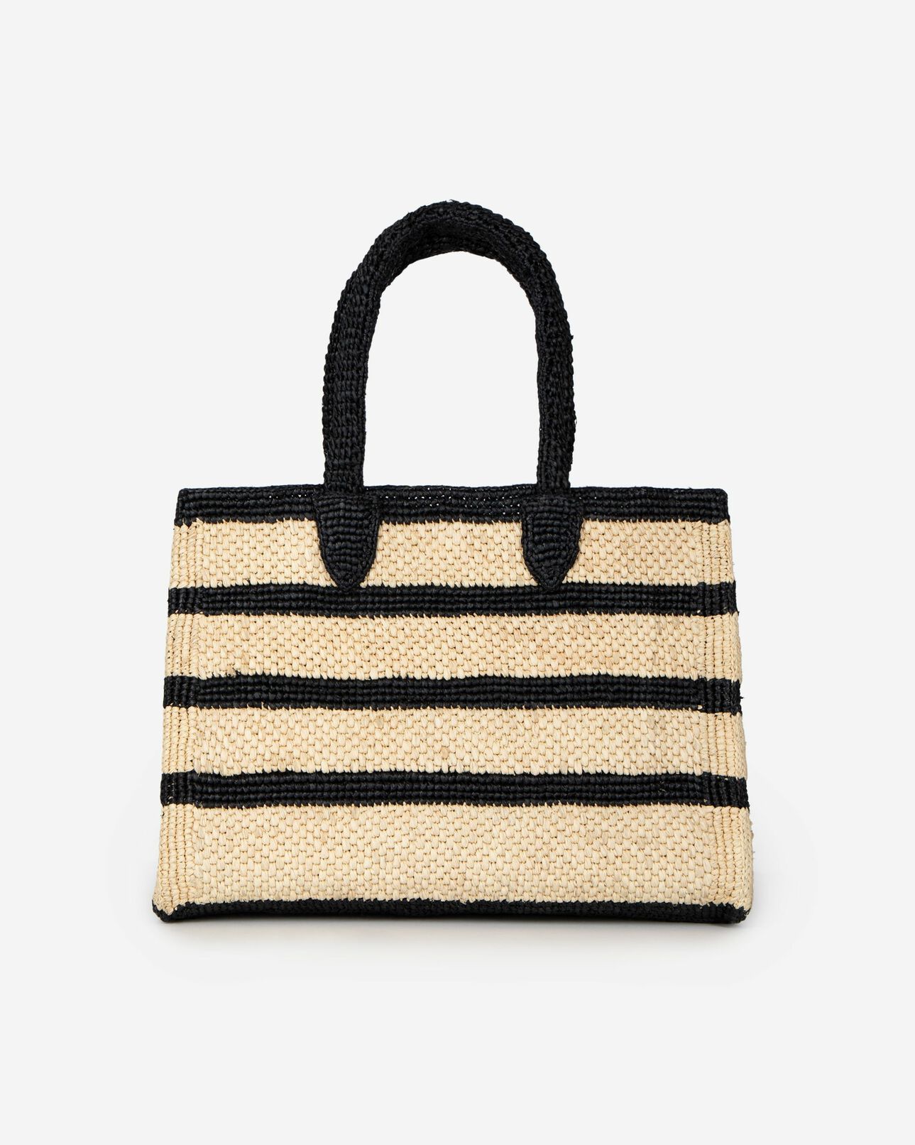 The Kooples FEMME ECRU BLACK sac cabas en raphia noir et écru