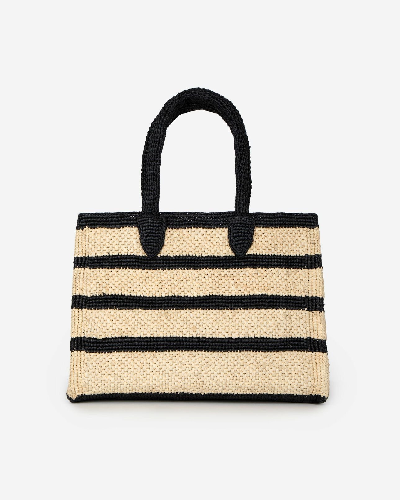 The Kooples FEMME ECRU BLACK sac cabas en raphia noir et écru