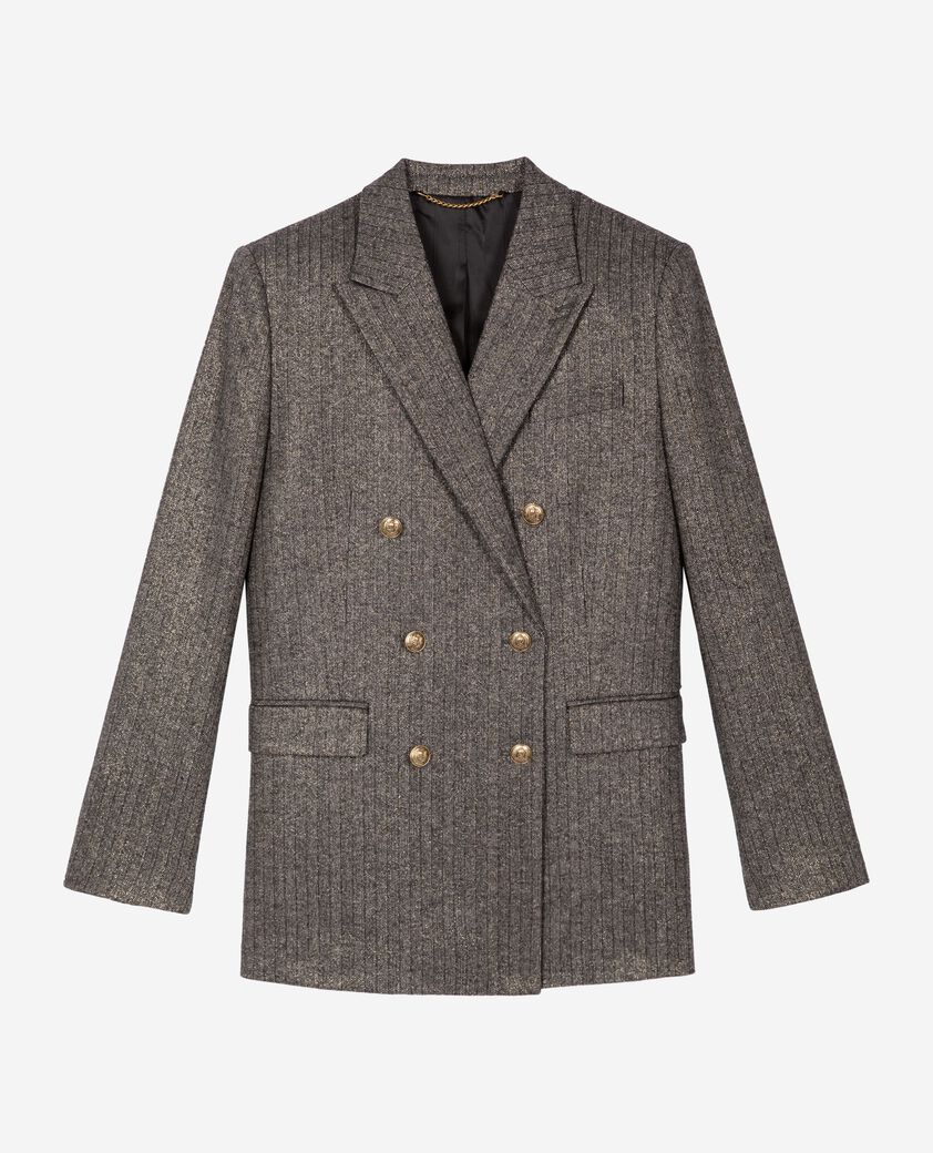 The Kooples FEMME BLACK veste tailleur à chevrons lurex dorée et noire