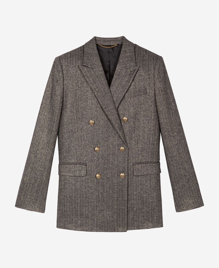 The Kooples FEMME BLACK veste tailleur à chevrons lurex dorée et noire