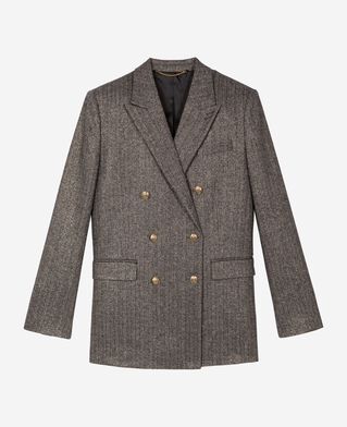 The Kooples FEMME BLACK veste tailleur à chevrons lurex dorée et noire