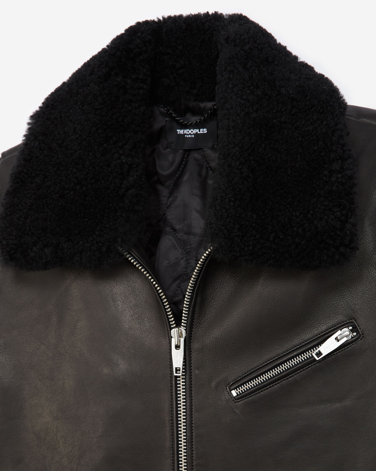 The Kooples HERREN BLACK schwarze lederjacke mit lammfellkragen