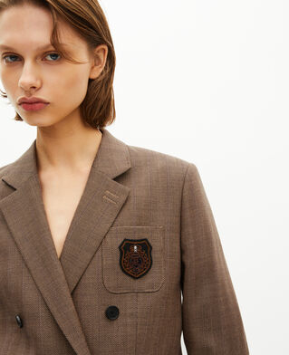 The Kooples FEMME CAMEL veste tailleur crois&eacute; en laine avec blason camel 