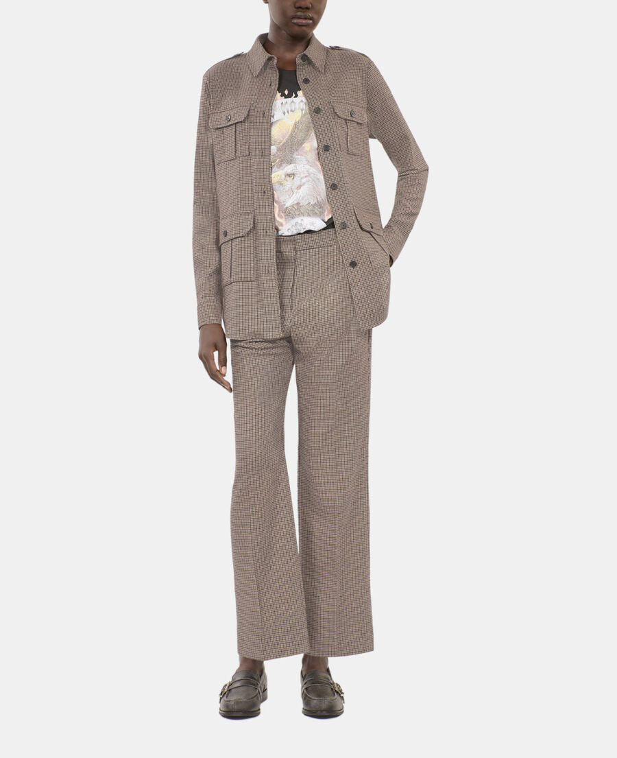 The Kooples FEMME BEIGE-BROWN pantalon tailleur droit pied de poule beige