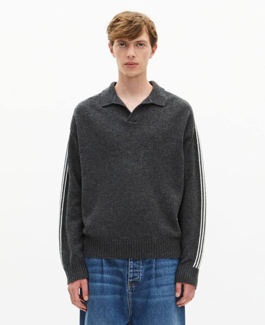 The Kooples H GREY wool polo-neck sweater with contrasting gray stripes