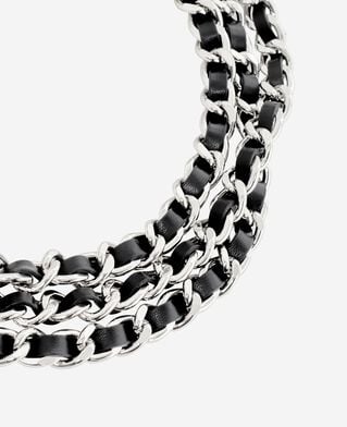 The Kooples F BLACK SILVER necklace with leather and silver chains