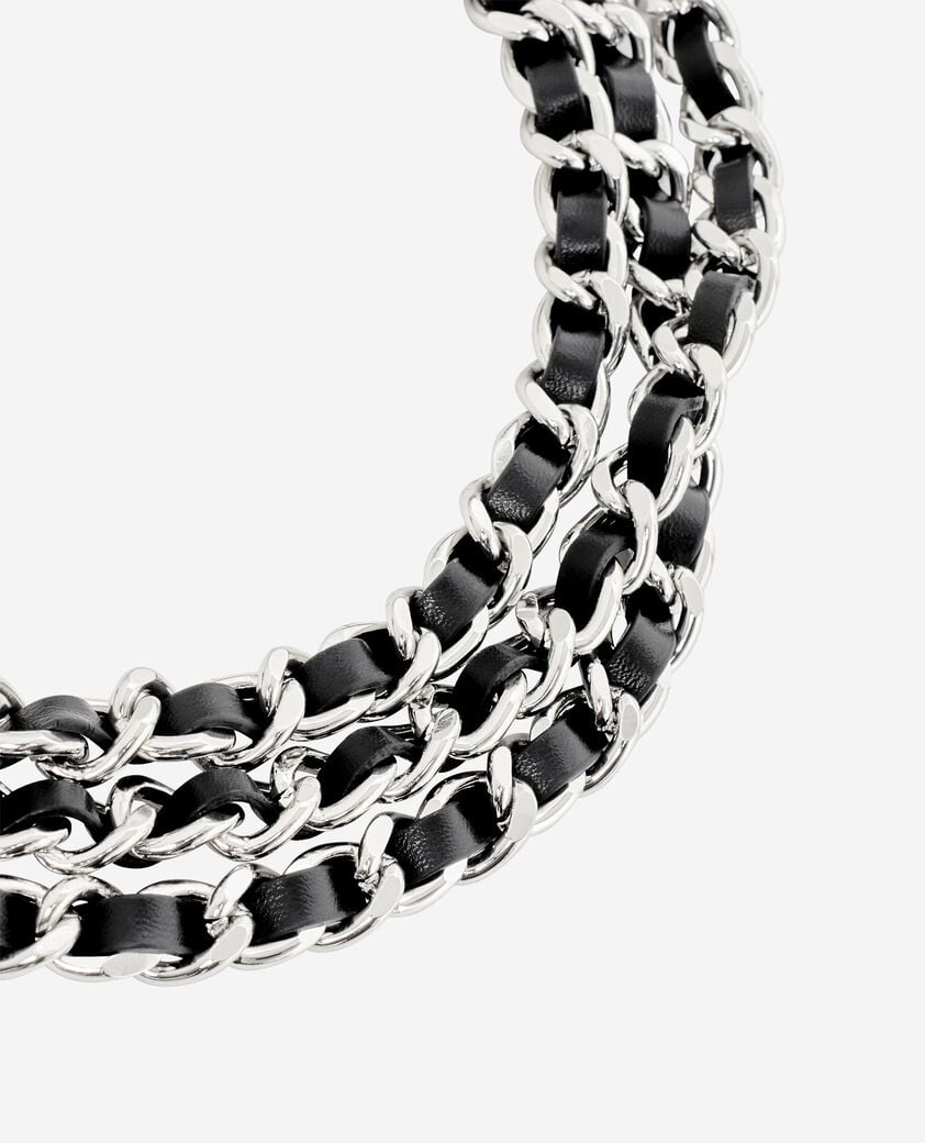 The Kooples DAMEN BLACK SILVER halsband mit leder und silbernen ketten