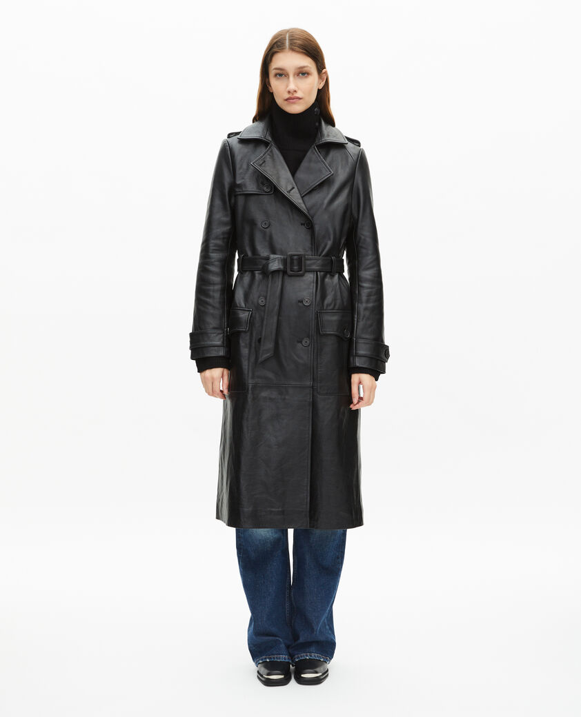 The Kooples FEMME BLACK trench long en cuir noir