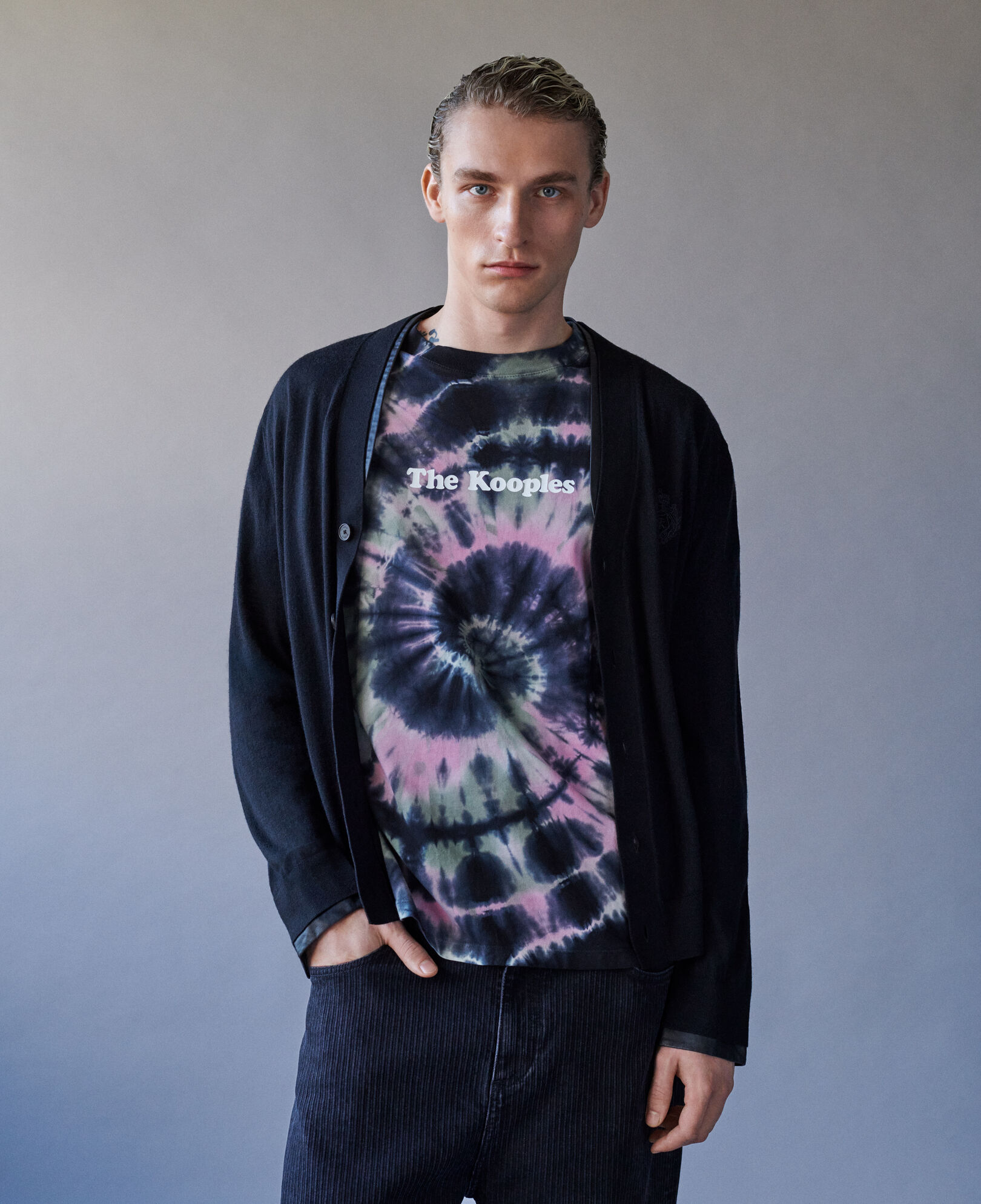 The Kooples MEN ECRU GREEN tie dye t-shirt