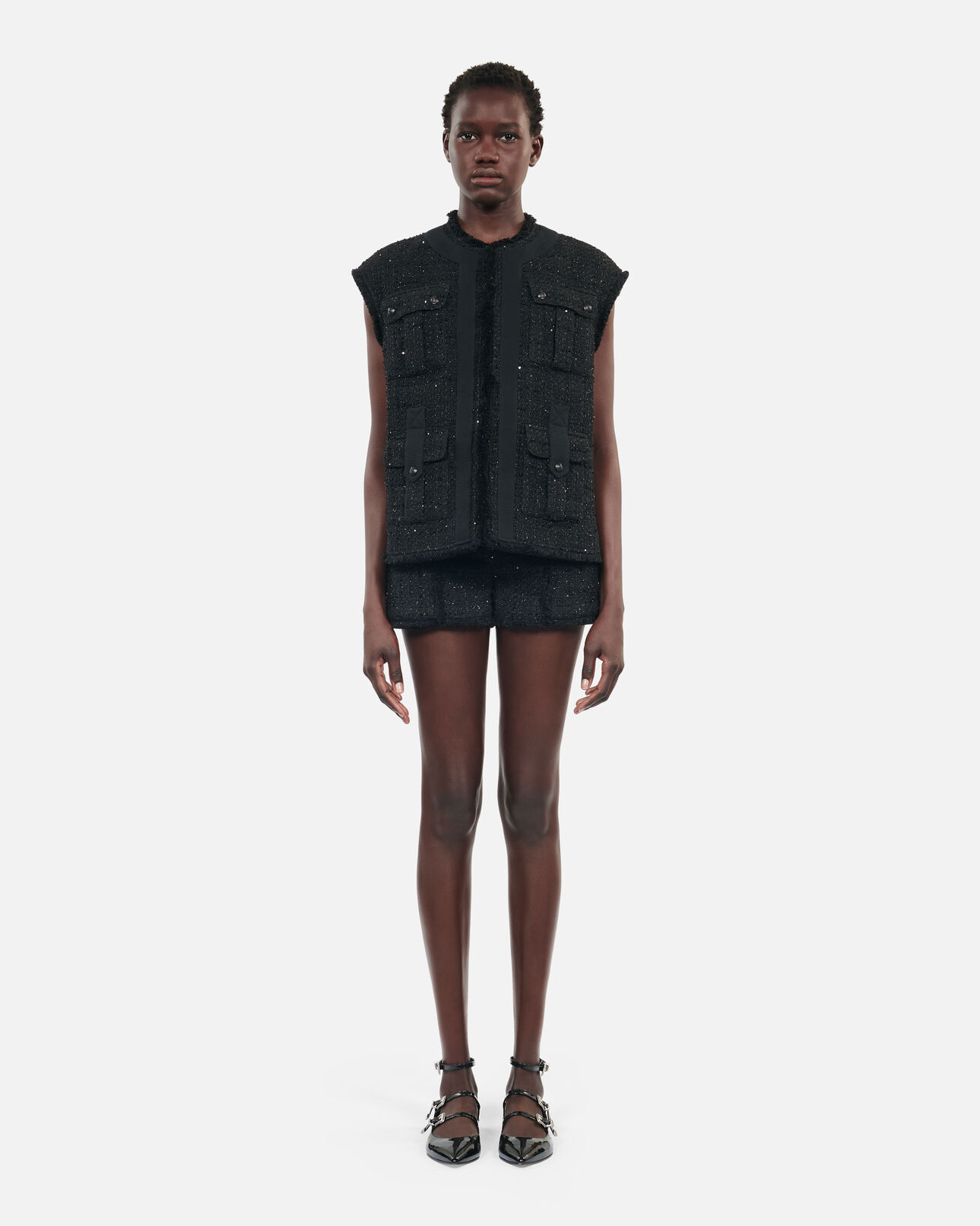 The Kooples WOMEN BLACK black tweed sleeveless jacket