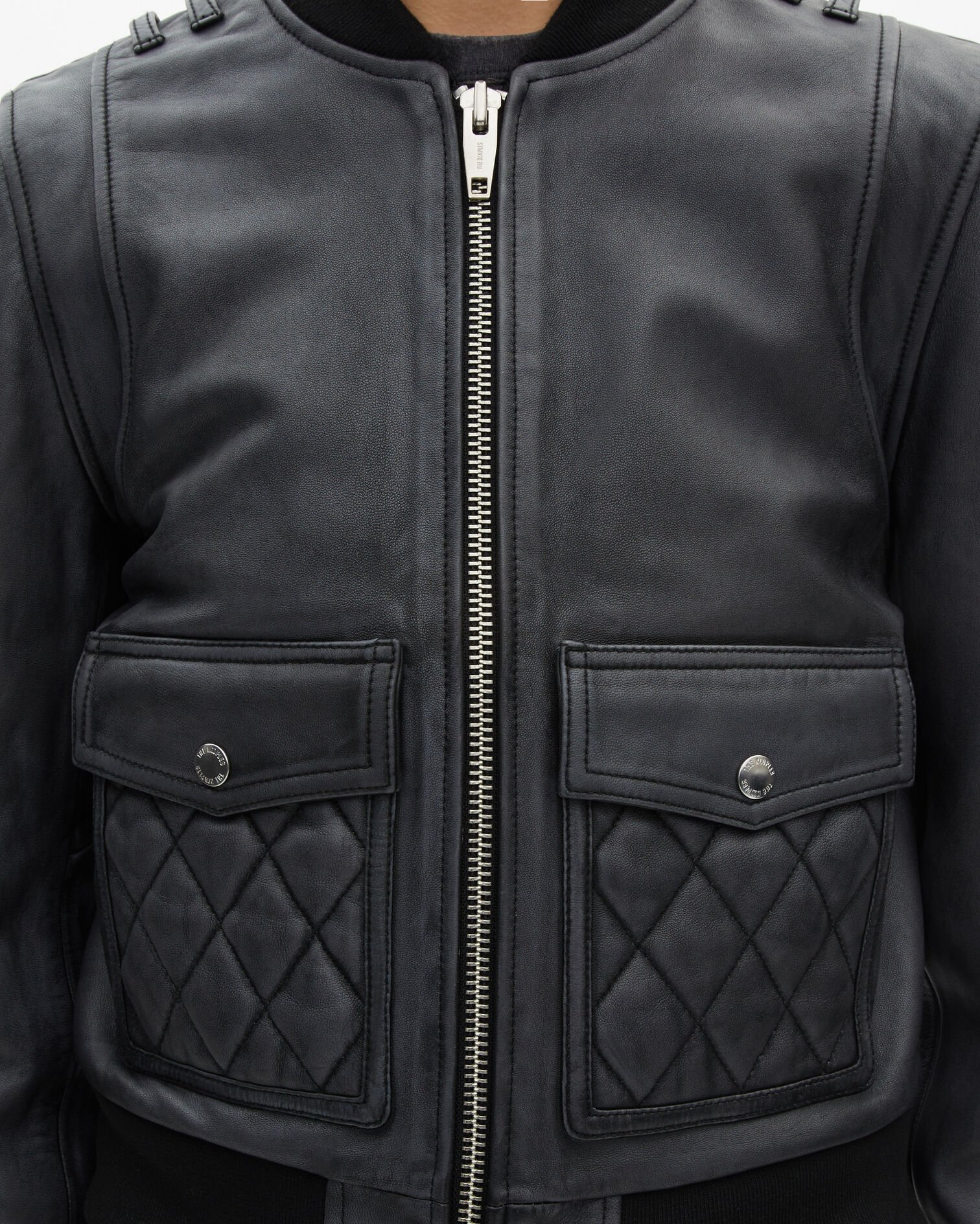 Blouson en cuir noir, BLACK WASHED, hi-res image number null