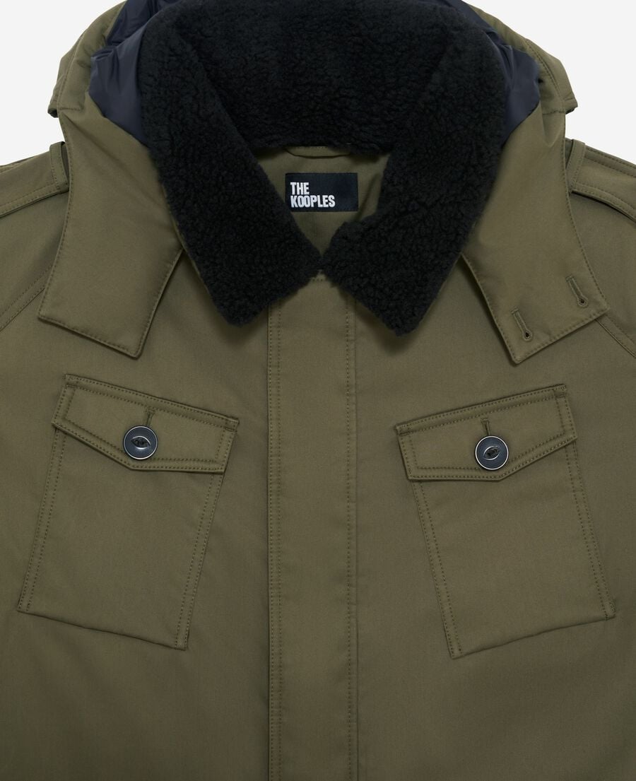 The Kooples H KAKI water-repellent parka with khaki sherpa collar