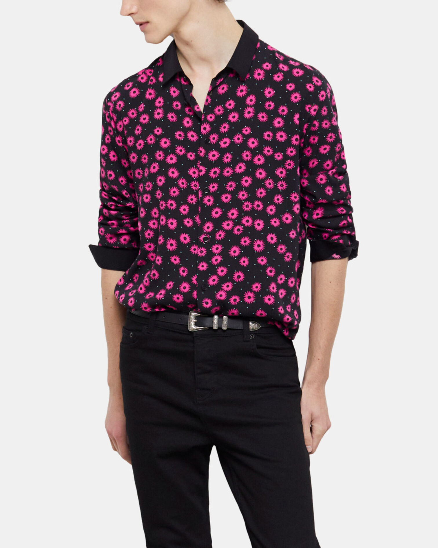 Chemise col classique imprimée, BLACK / PINK, hi-res image number null