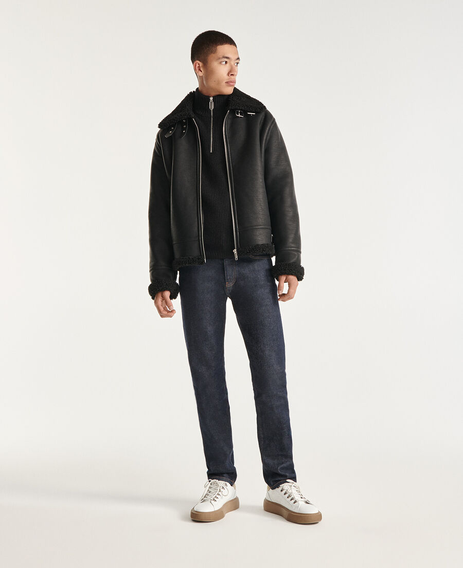 Zipped black faux sheepskin jacket The Kooples US