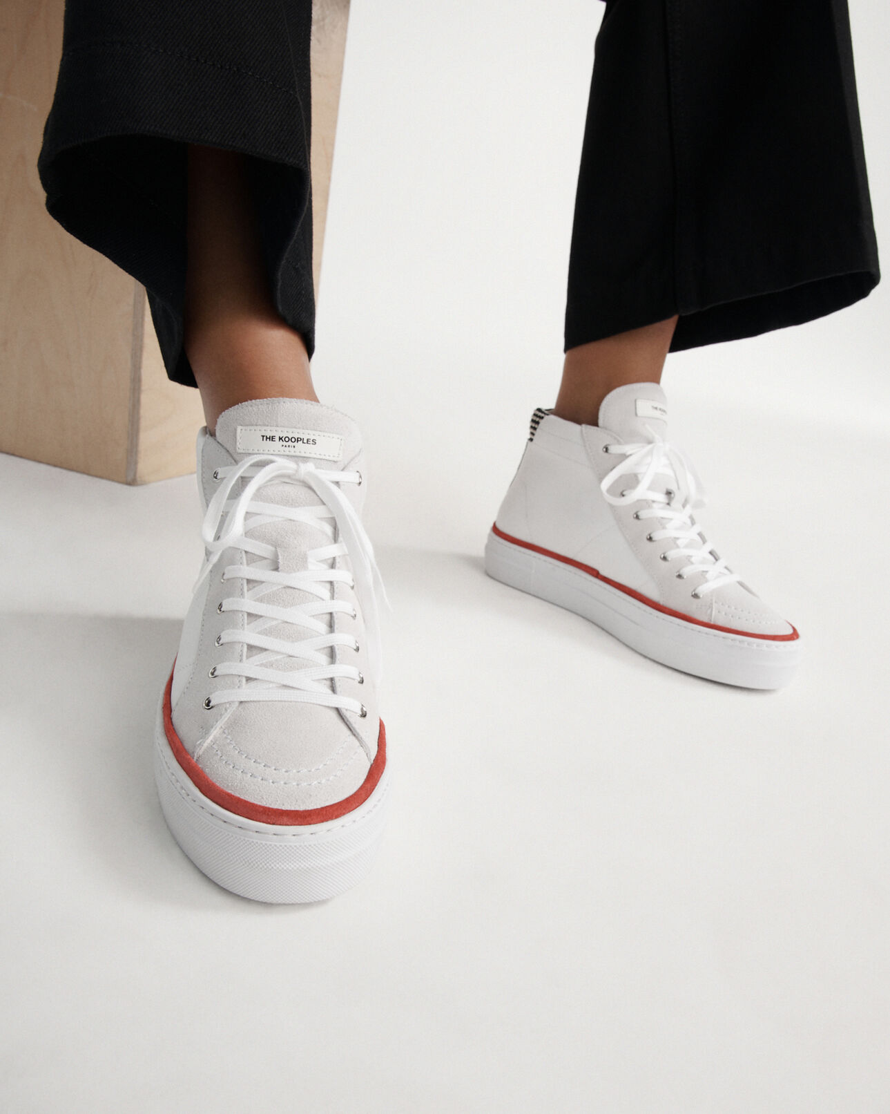The Kooples WOMEN WHITE / GREY / RED white leather sneakers with colored details