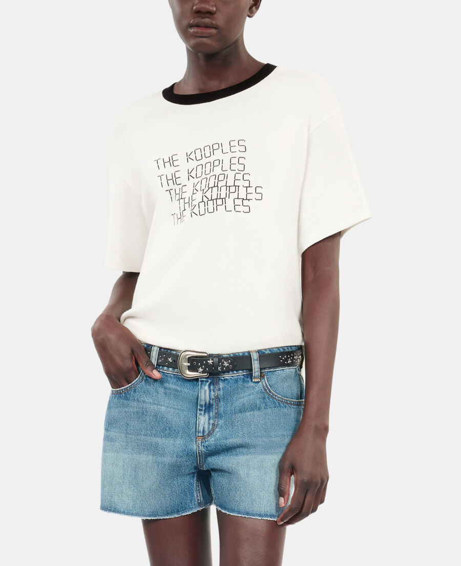 The Kooples DAMEN ECRU ecrufarbenes t-shirt mit tk waves-siebdruck