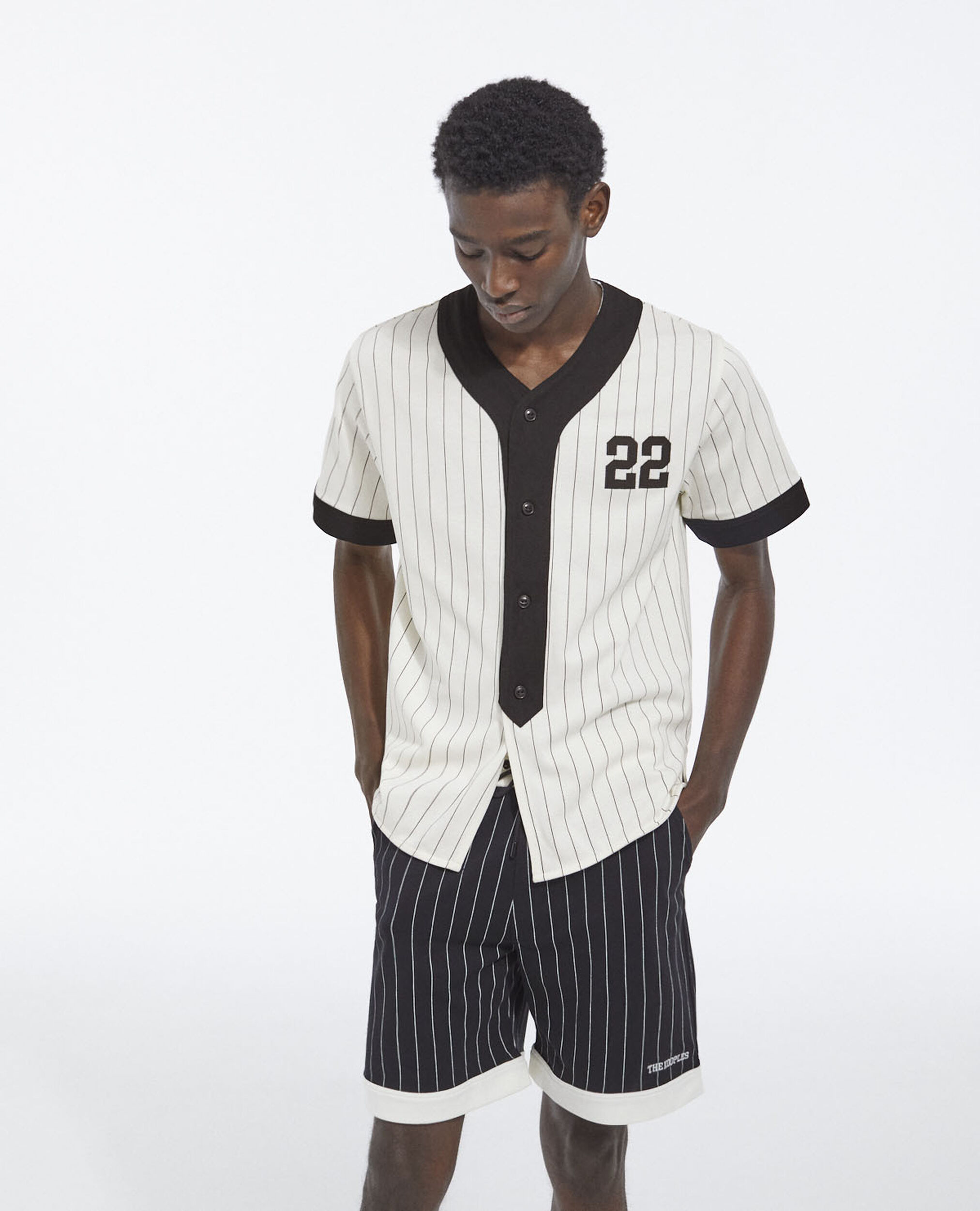 Cotton jersey striped baseball shirt, ECRU, hi-res image number null