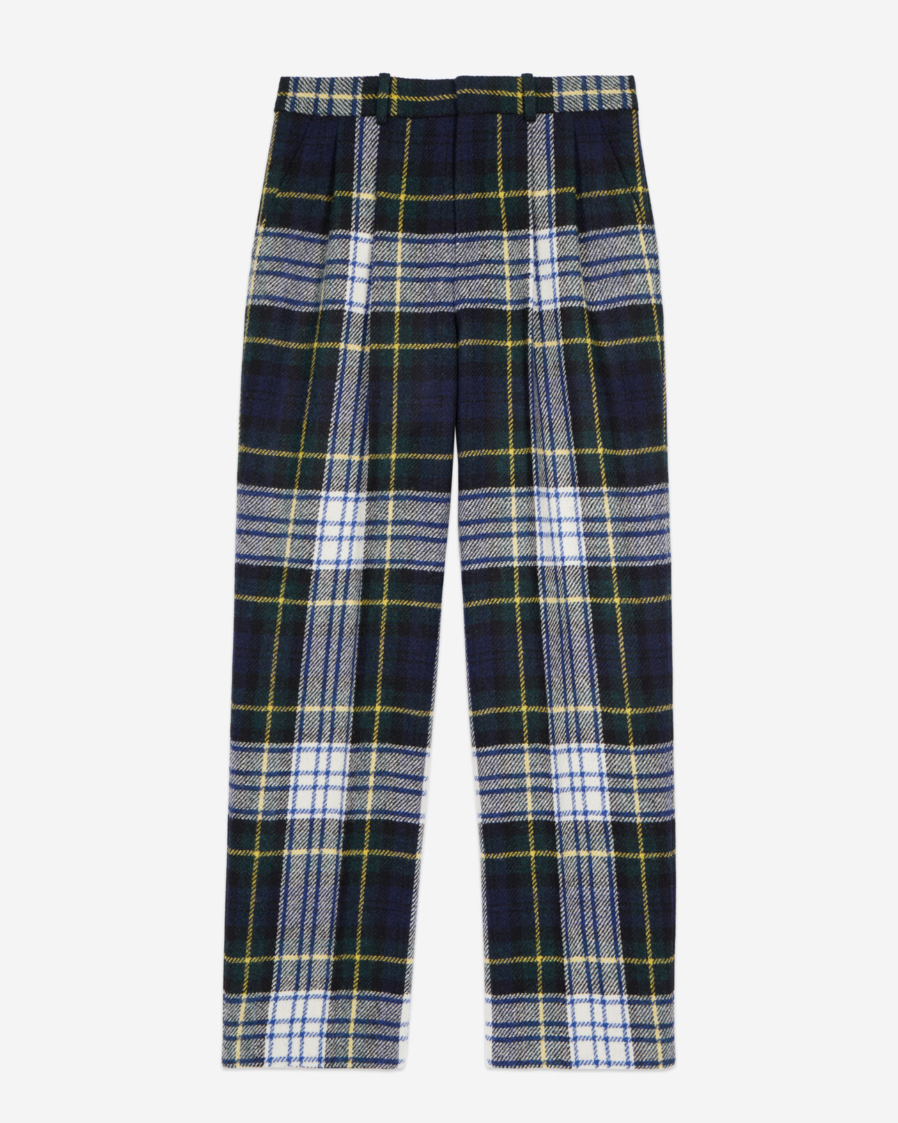 The Kooples MEN GREEN-WHITE green and navy blue check wide-leg wool pants the kooples x harris tweed