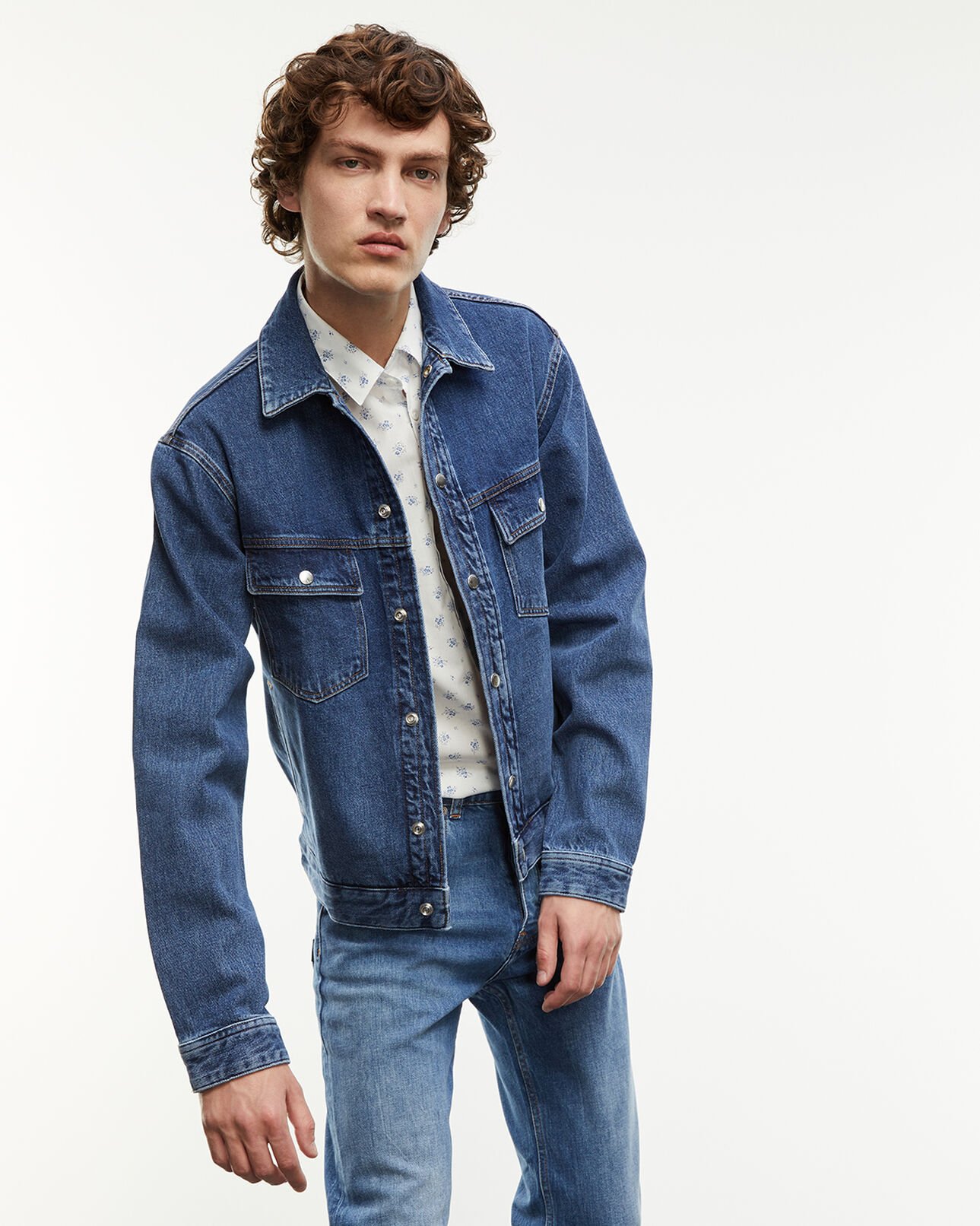 The Kooples MEN BLEU INDIGO blue denim jacket with press studs