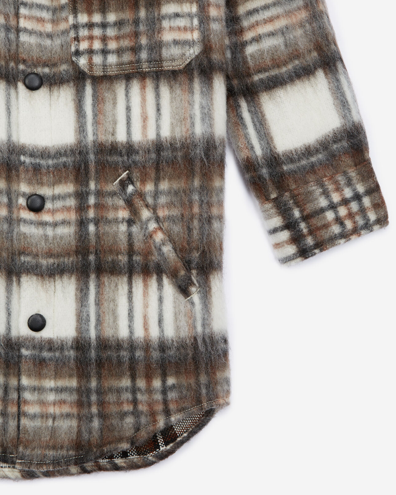 The Kooples WOMEN BROWN/WHITE oversized wool blend check shirt jacket with leather details