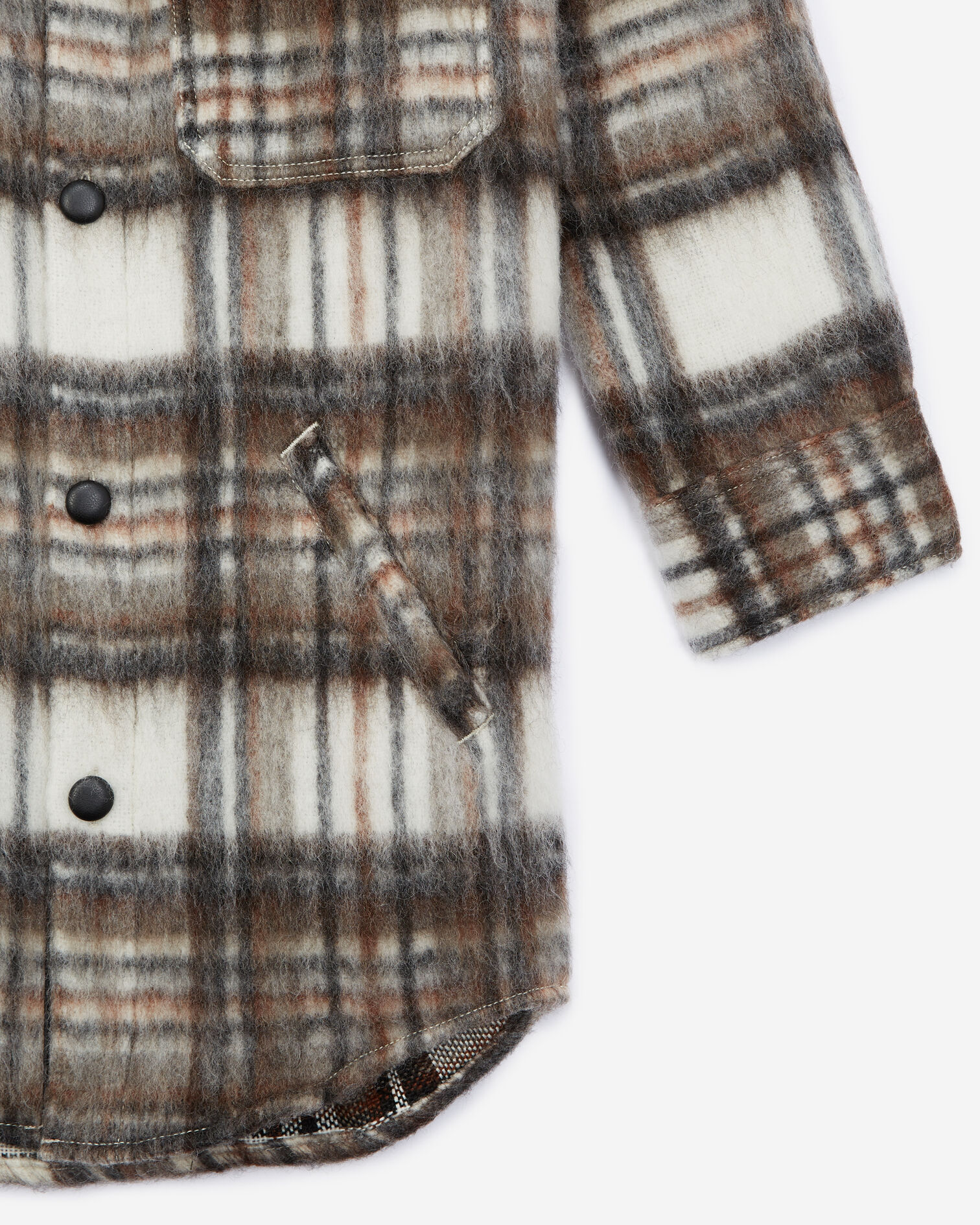 Oversized Wool Blend check shirt jacket with leather details, BROWN/WHITE, hi-res image number null