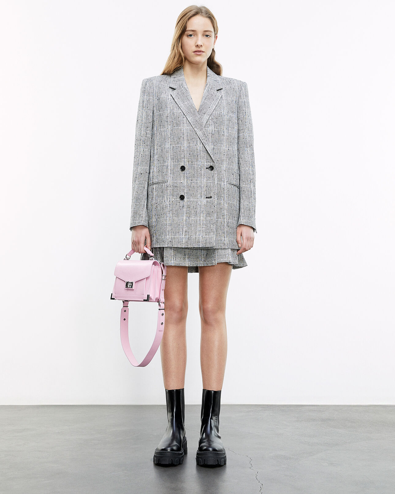 The Kooples WOMEN BLACK WHITE flowing gray prince-of-wales jacket