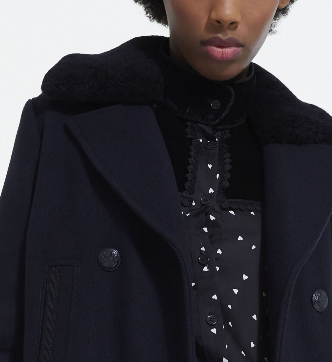 Navy wool long cheap coat