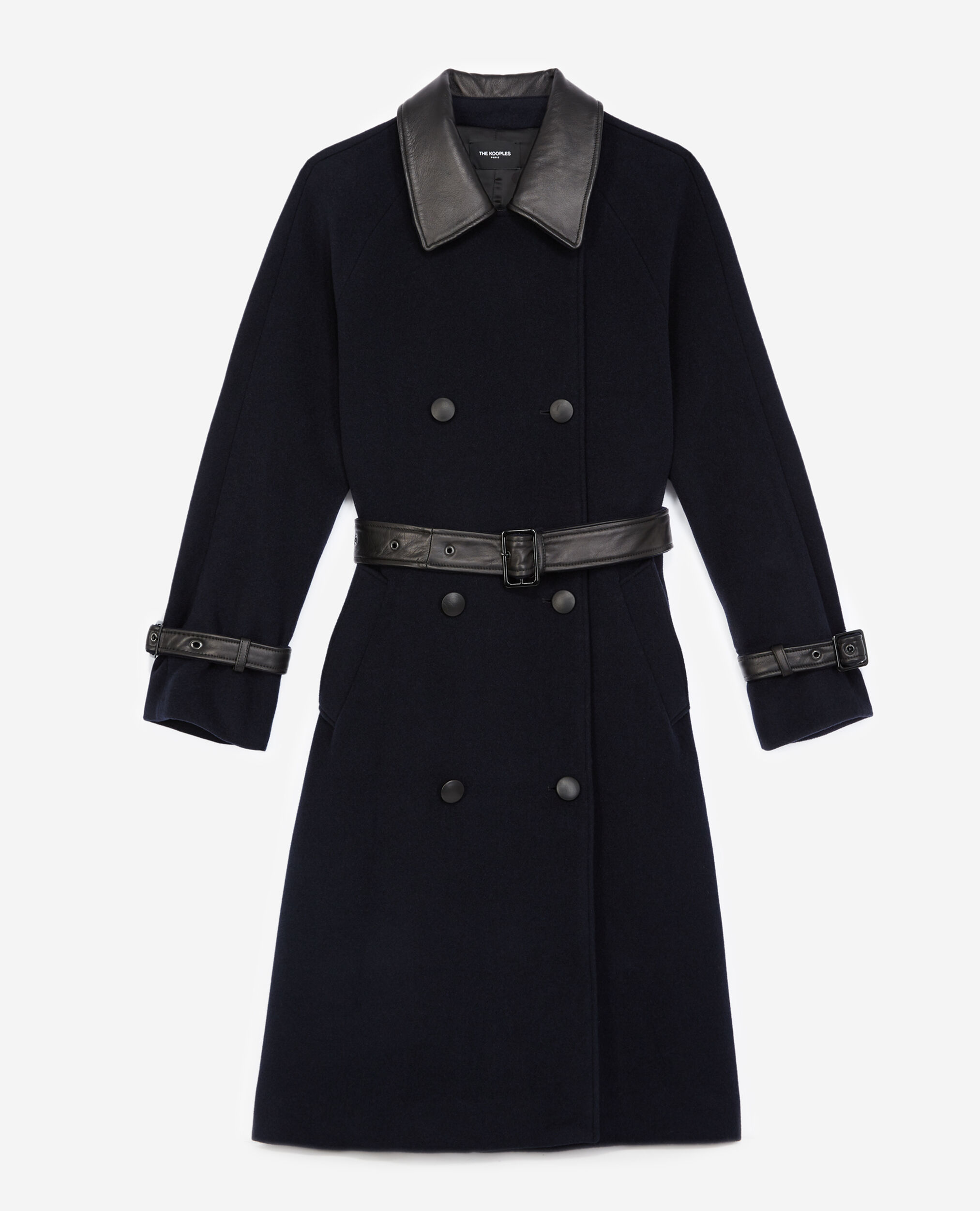 Trench-style navy blue wool coat, DARK NAVY, hi-res image number null