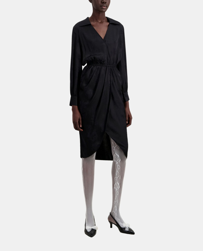 The Kooples FEMME BLACK robe noire mi-longue à fleurs