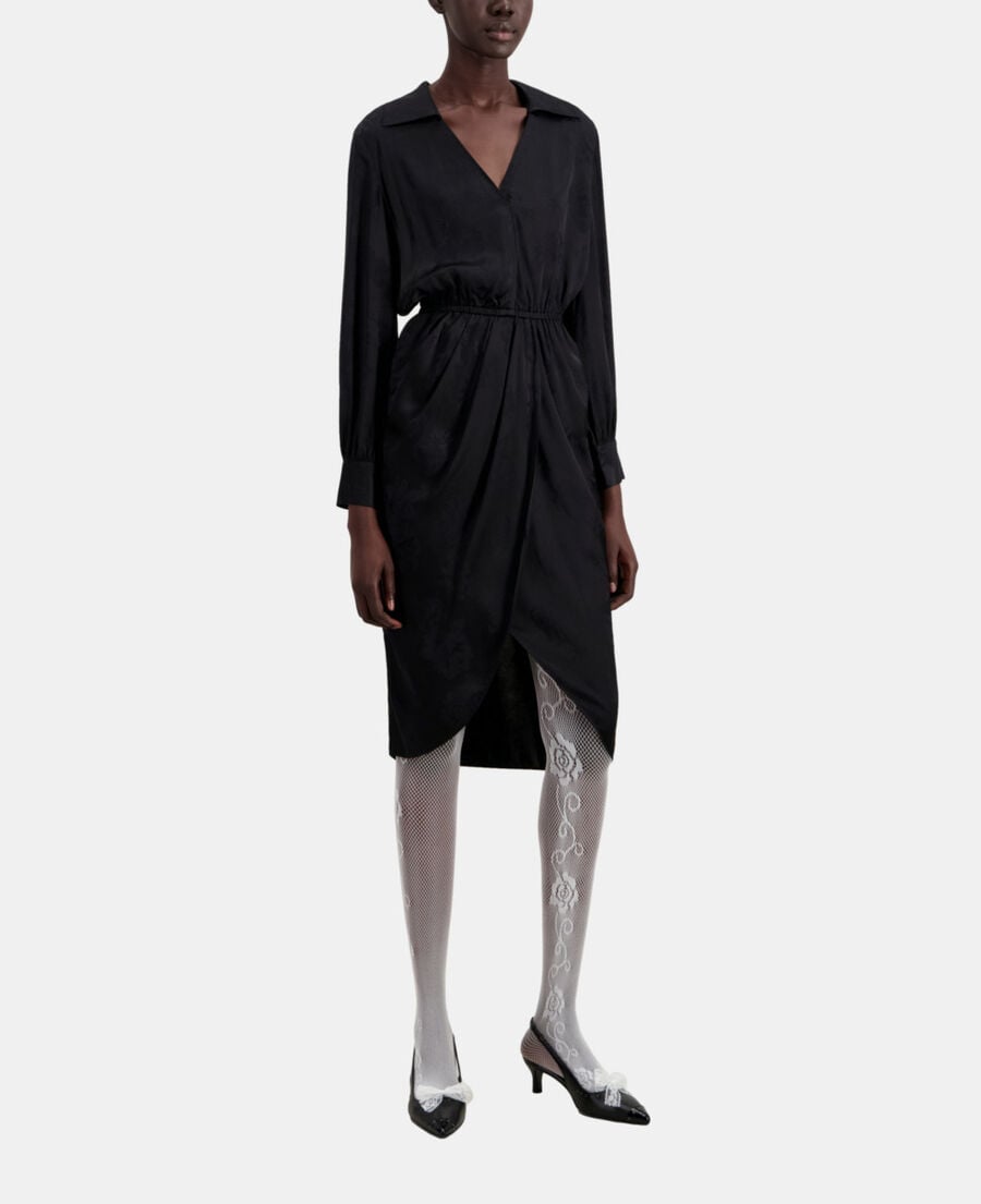 The Kooples FEMME BLACK robe noire mi-longue à fleurs