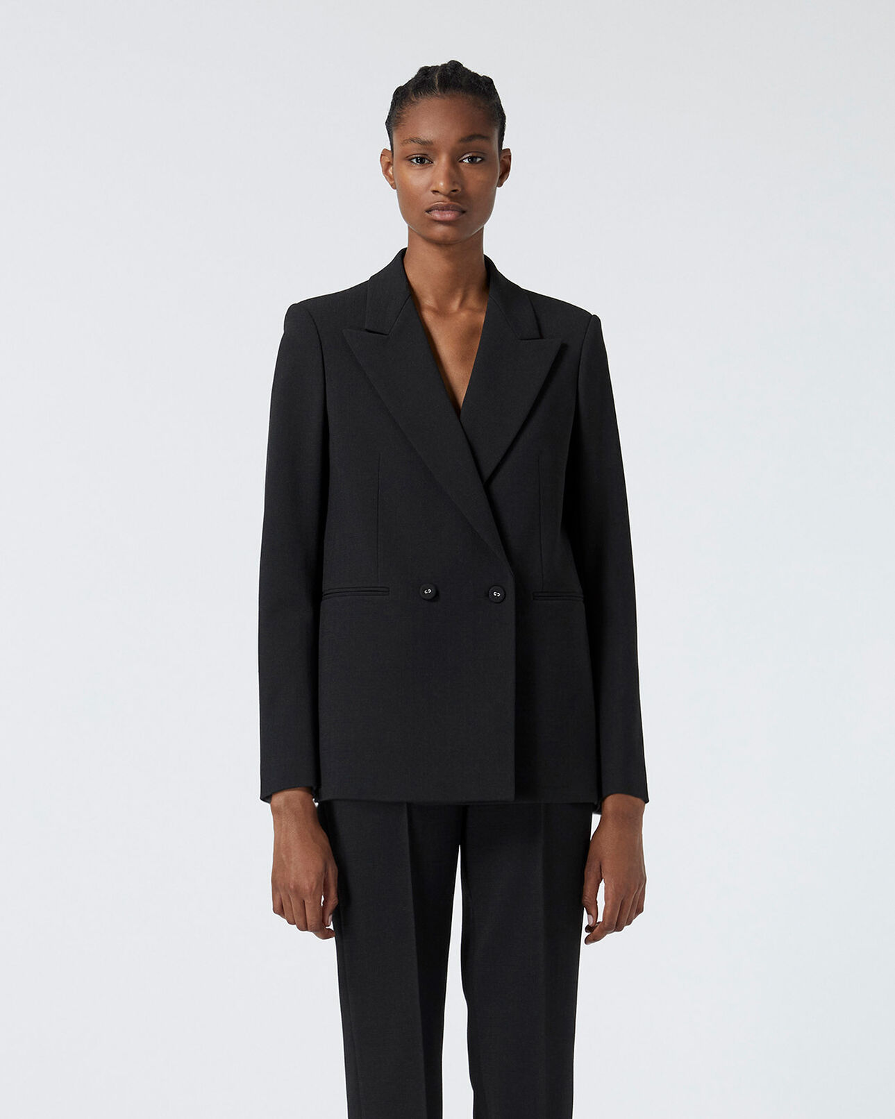 The Kooples WOMEN BLACK double-breasted black suit jacket w/pockets