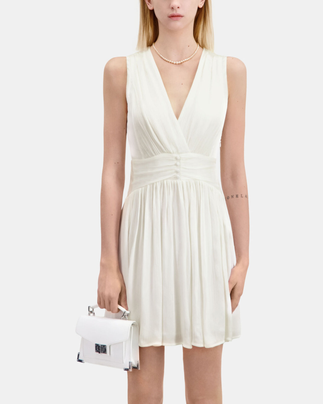 The Kooples WOMEN WHITE short white crinkle fabric dress