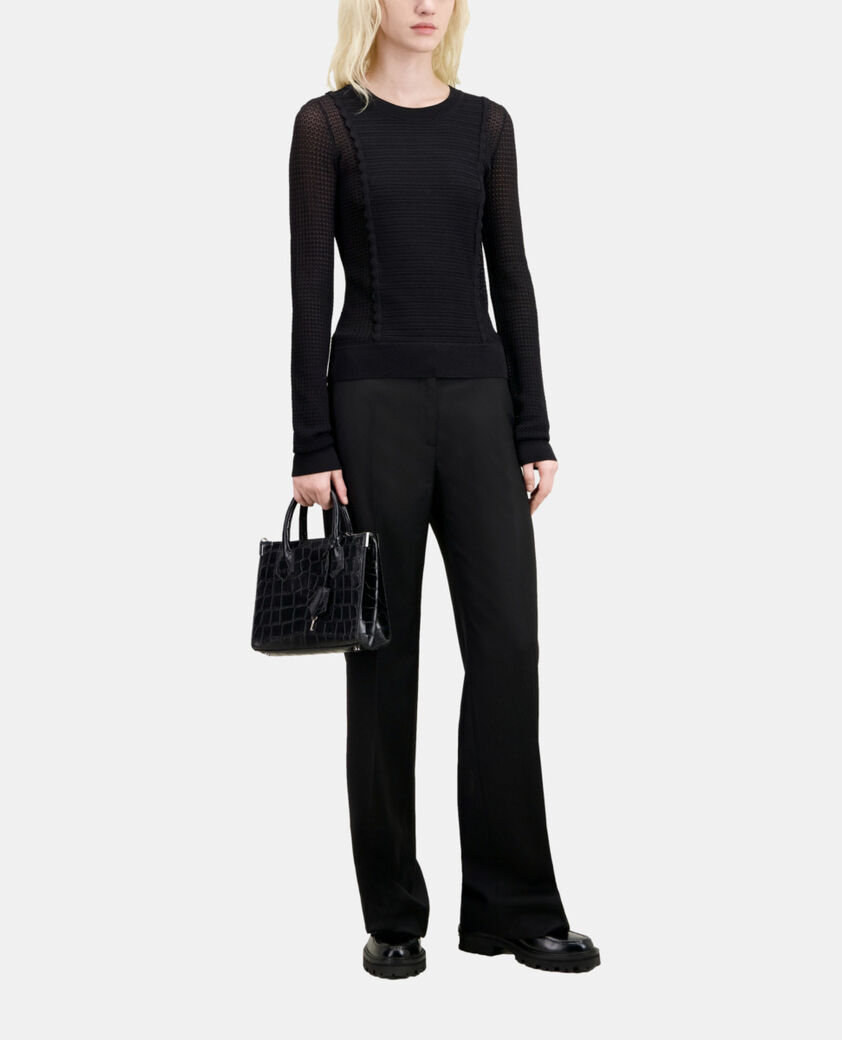 The Kooples FEMME BLACK pull noir en maille ajourée