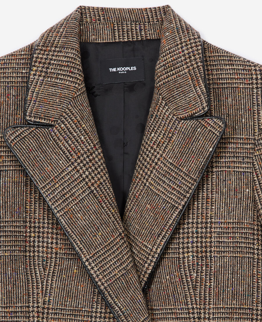 brown wool jacket with leather detail