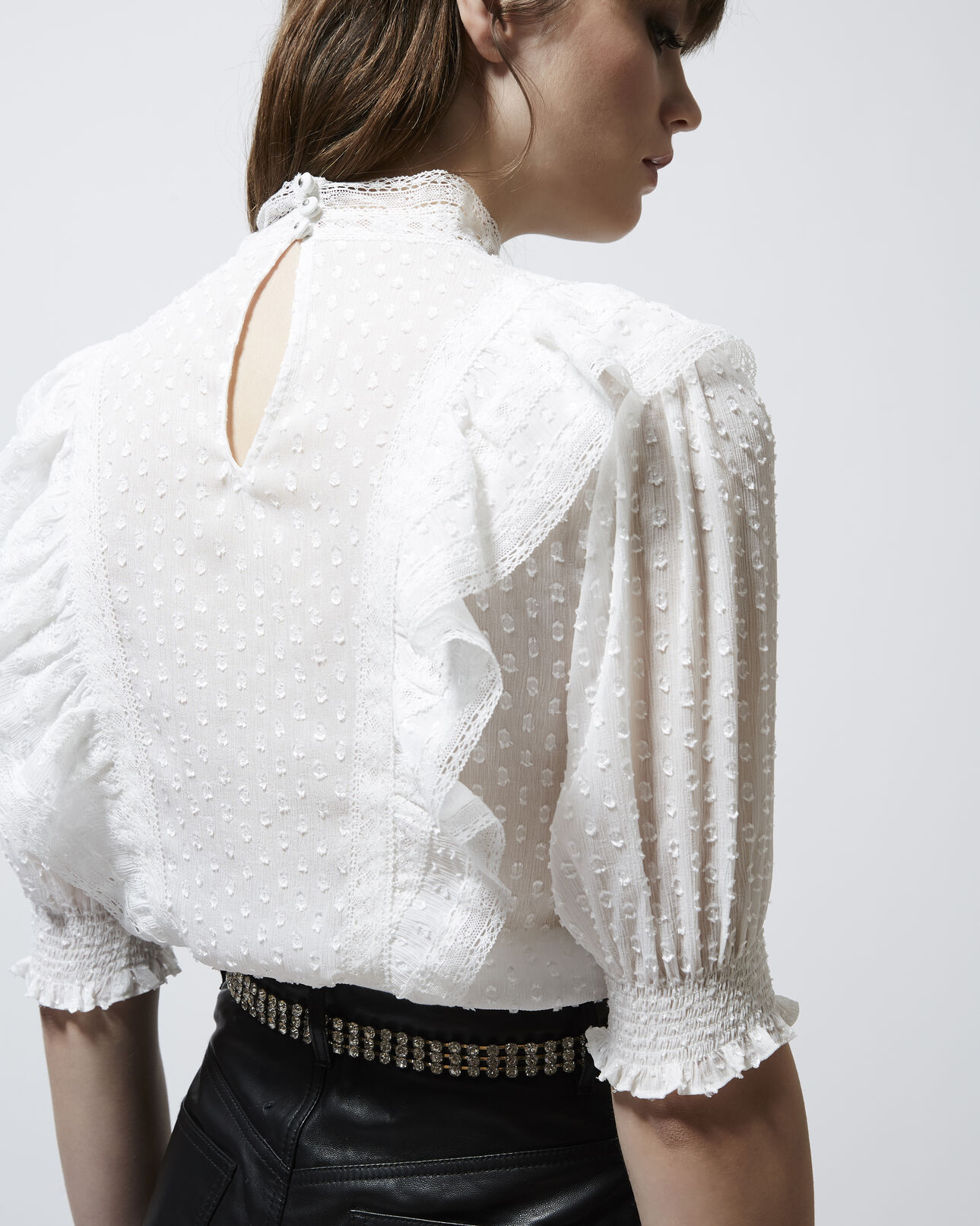 The Kooples WOMEN ECRU frilly long-sleeve ecru top