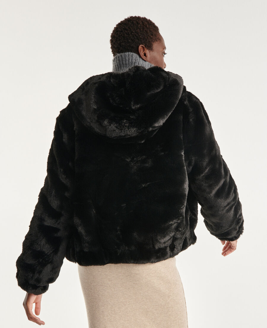 manteau fausse fourrure noir capuche