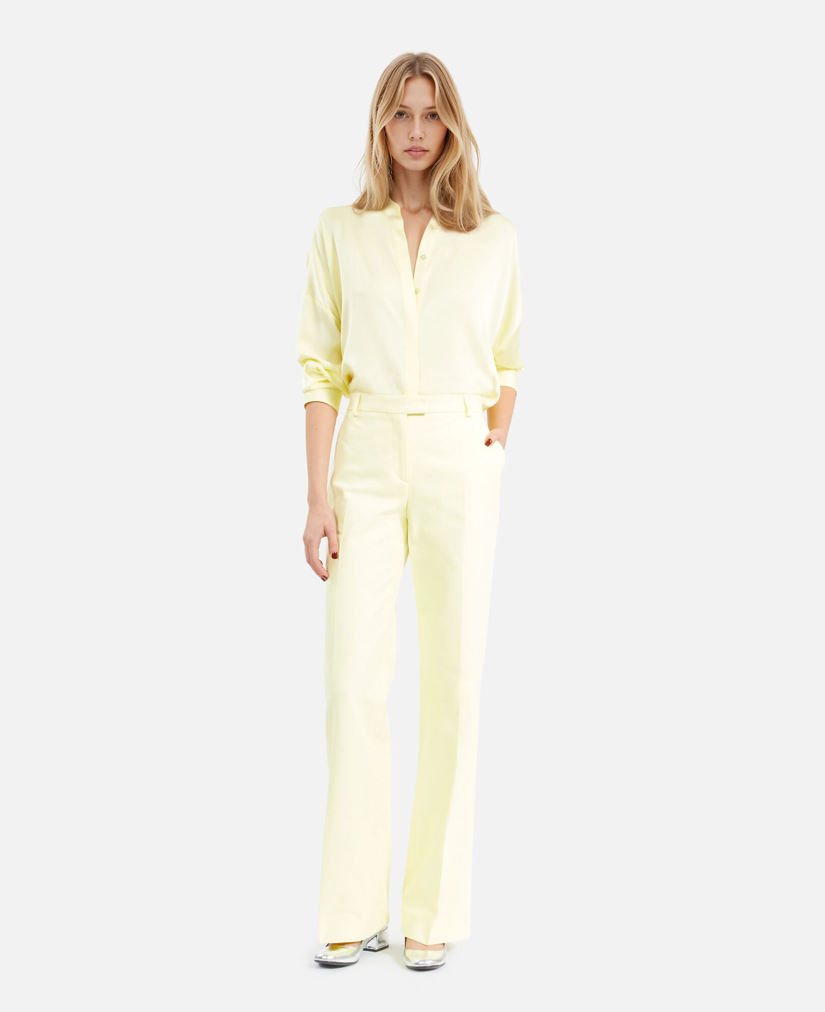 The Kooples WOMEN LIGHT YELLOW loose fit yellow silk shirt