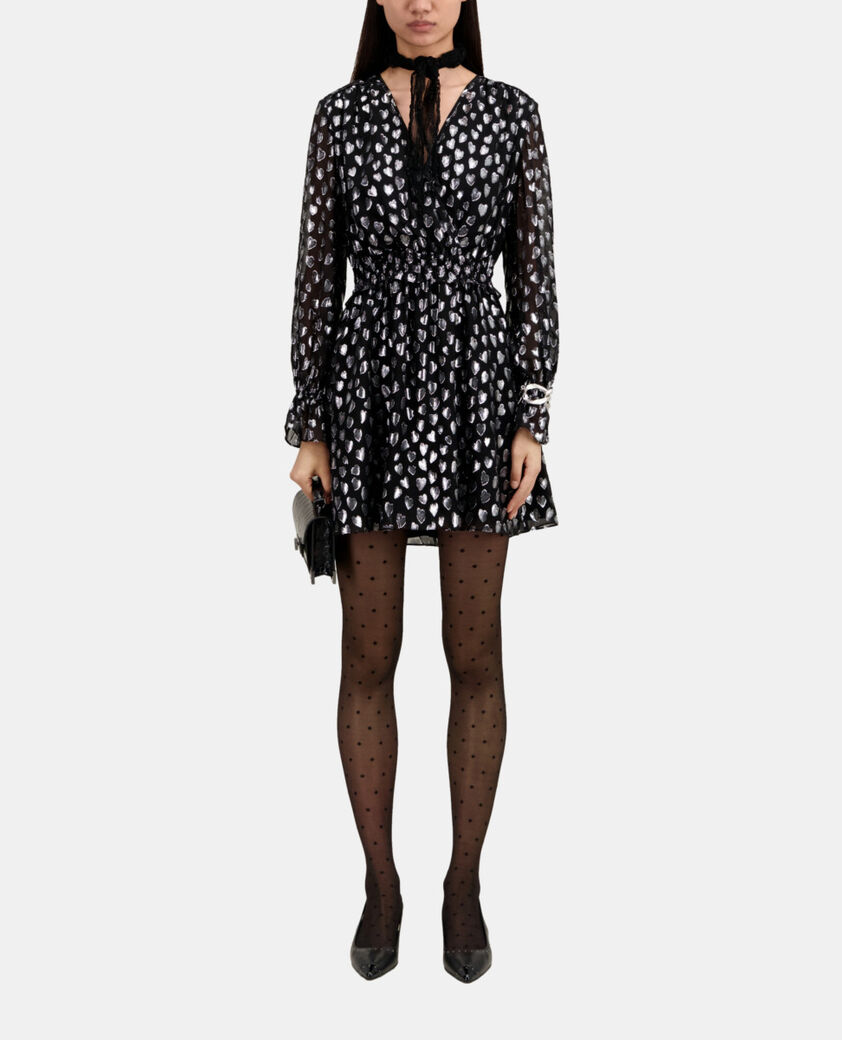 The Kooples DAMEN BLACK SILVER schwarzes kurzes kleid mit silbernen herzen