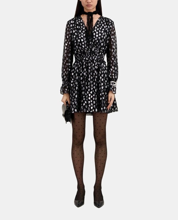 The Kooples MUJER BLACK SILVER vestido corto negro corazones plateados