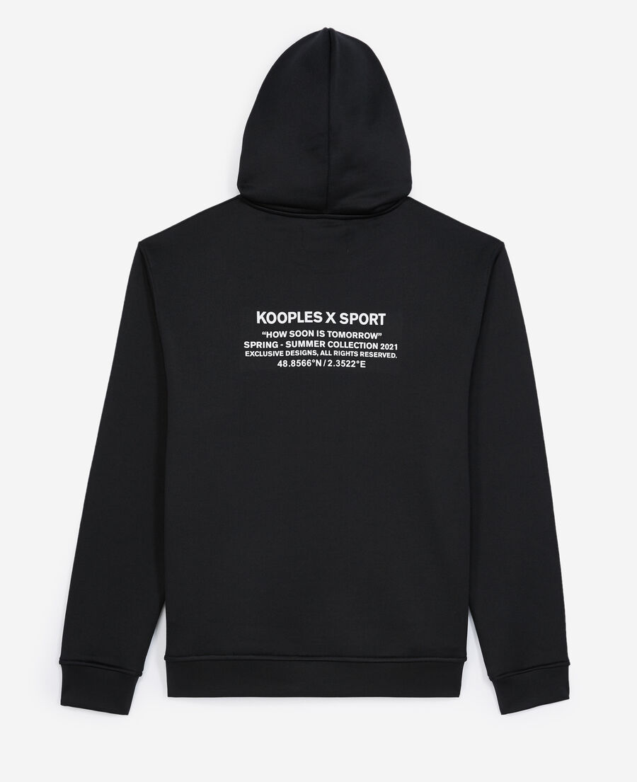 schwarz bedrucktes sweatshirt mit kapuze