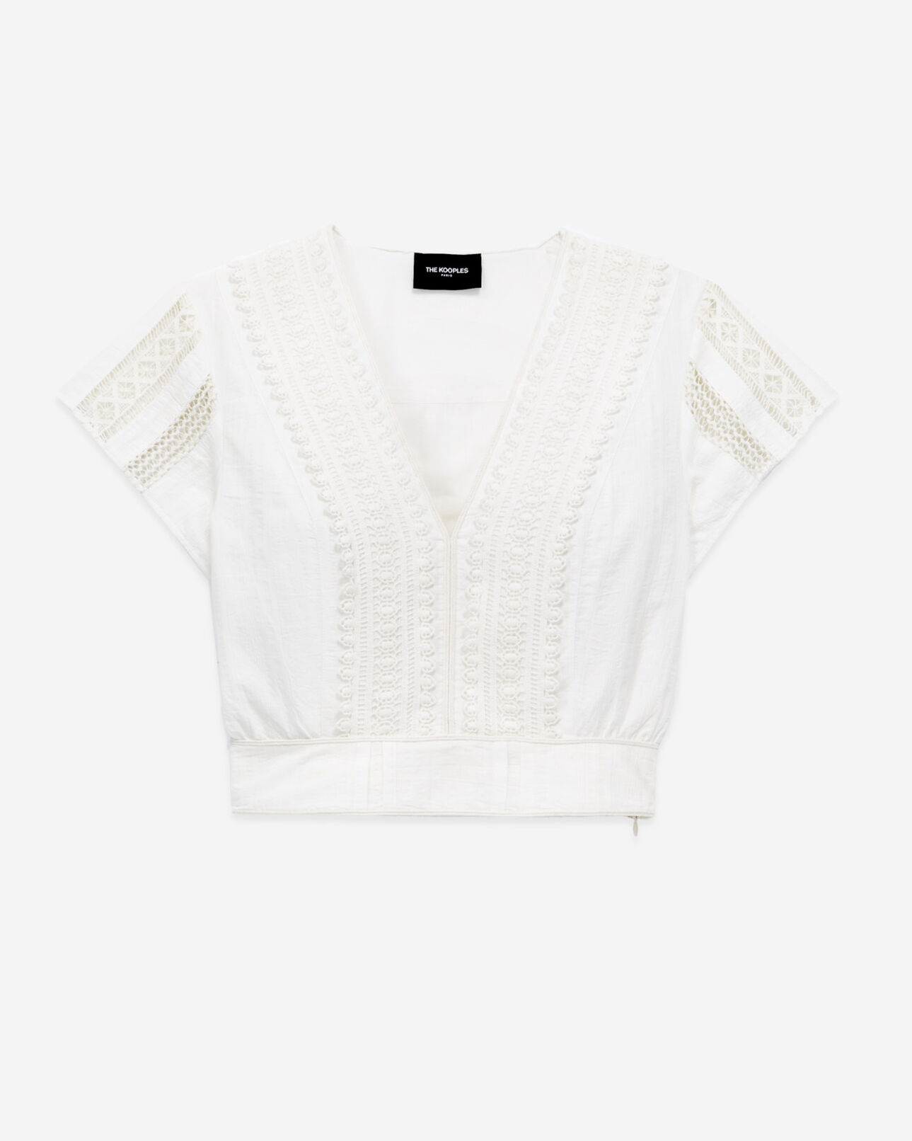The Kooples WOMEN OFF WHITE white short-sleeve cotton fitted top