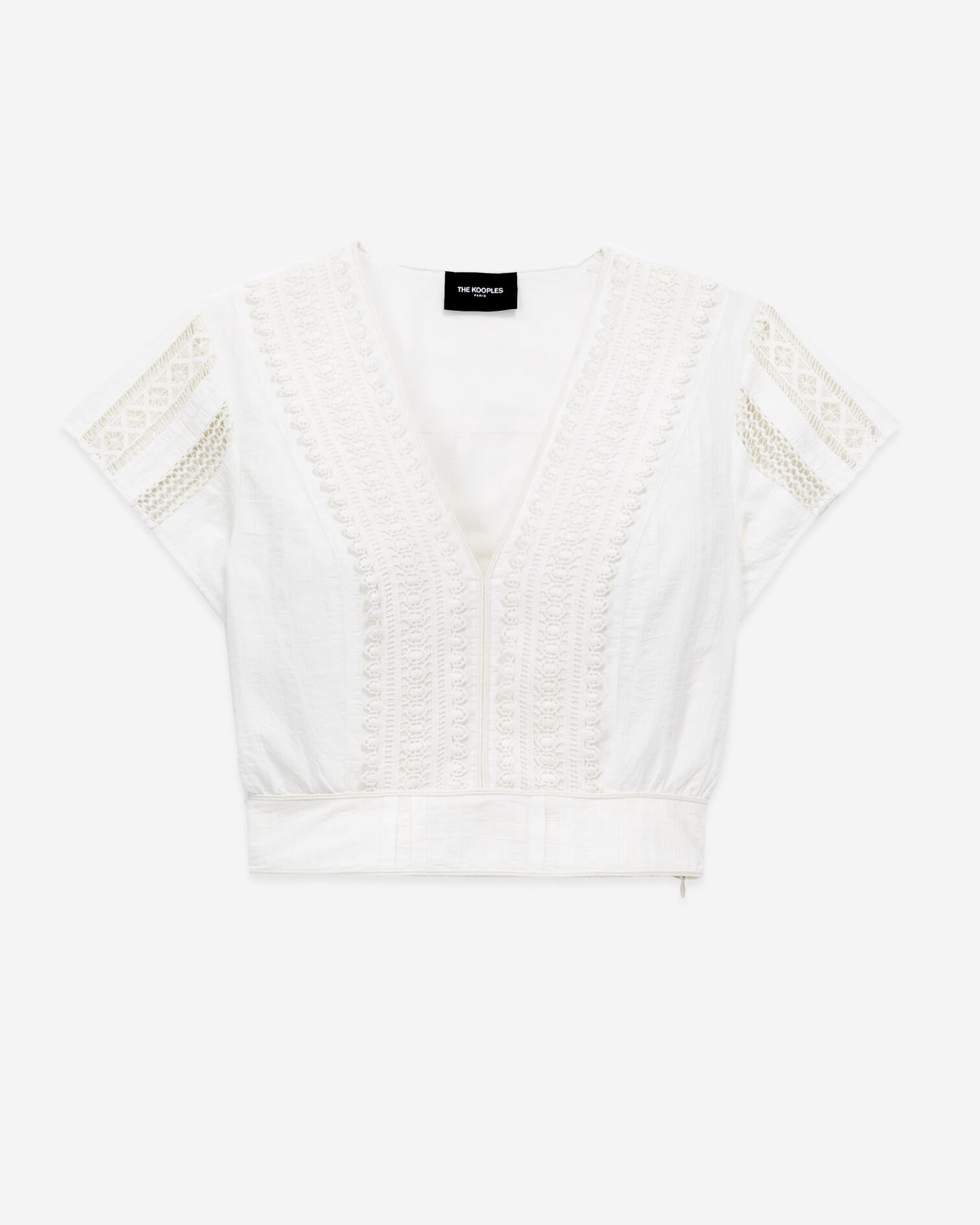 White short-sleeve cotton fitted top, OFF WHITE, hi-res image number null