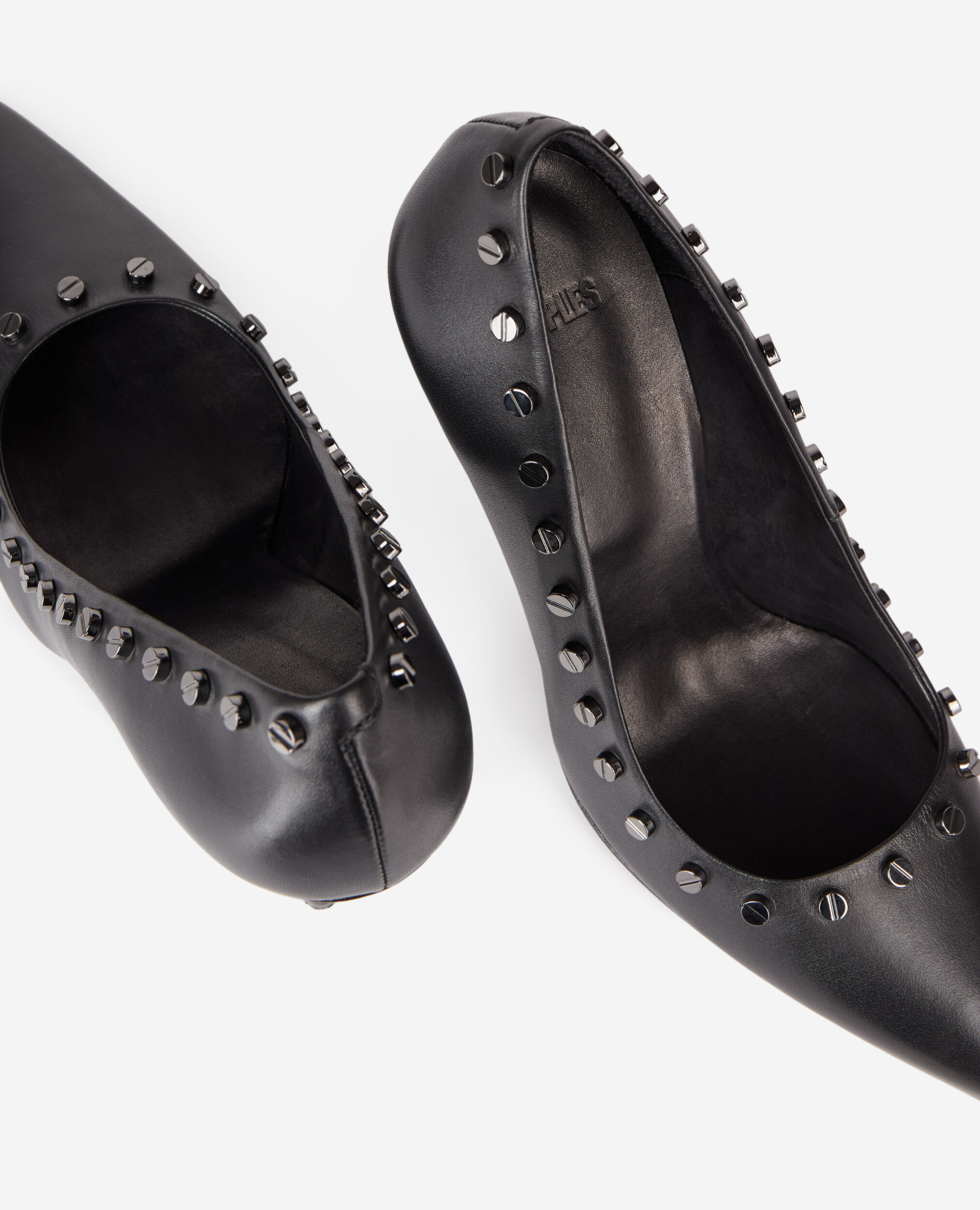 Zapatos tacón piel negros tachuelas, BLACK, hi-res image number null