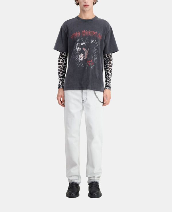 men's black t-shirt with barking dog serigraphy