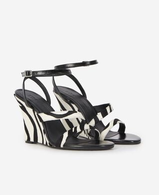 The Kooples F BLACK / WHITE zebra foal-effect wedge-heeled sandals